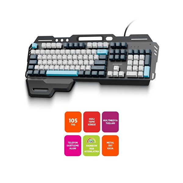 Polosmart PGM38 Kablolu RGB Led Aydınlatmalı Telefon Sabitlemeli Gaming Klavye Antrasit