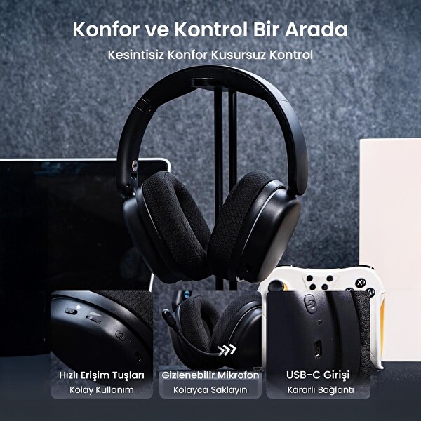 Aula G7 PRO Tri Mode Kablosuz RGB 7.1 Surround Ses 40mm Driver Düşük Gecikme E-Spor Mikrofonlu Oyuncu Kulaklığı Siyah