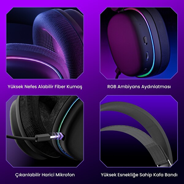 Aula G7 Tri Mode Kablosuz RGB Gaming 40 MM Driver Gürültü Engelleyici Mikrofonlu E-Spor Oyuncu Kulaklığı Pembe