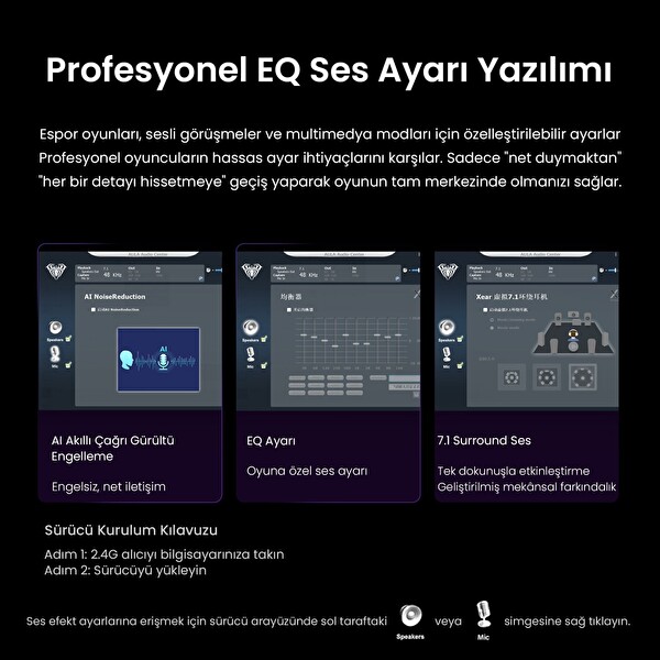 Aula G7 Tri Mode Kablosuz RGB Gaming 40 MM Driver Gürültü Engelleyici Mikrofonlu E-Spor Oyuncu Kulaklığı Pembe