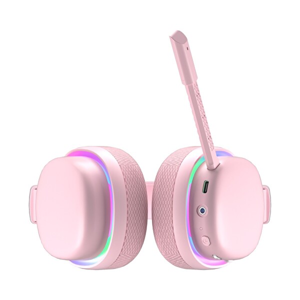 Aula G7 Tri Mode Kablosuz RGB Gaming 40 MM Driver Gürültü Engelleyici Mikrofonlu E-Spor Oyuncu Kulaklığı Pembe