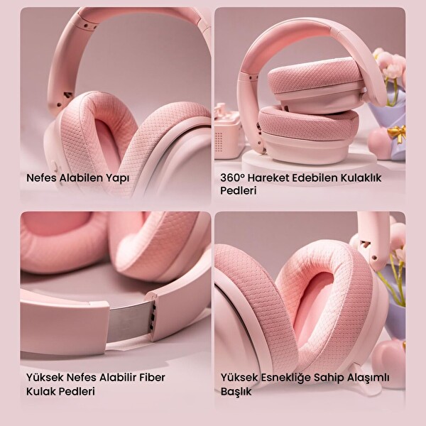 Aula G7 PRO Tri Mode Kablosuz RGB 7.1 Surround Ses 40mm Driver Düşük Gecikme E-Spor Mikrofonlu Oyuncu Kulaklığı Pembe