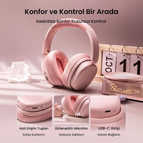 Aula G7 PRO Tri Mode Kablosuz RGB 7.1 Surround Ses 40mm Driver Düşük Gecikme E-Spor Mikrofonlu Oyuncu Kulaklığı Pembe