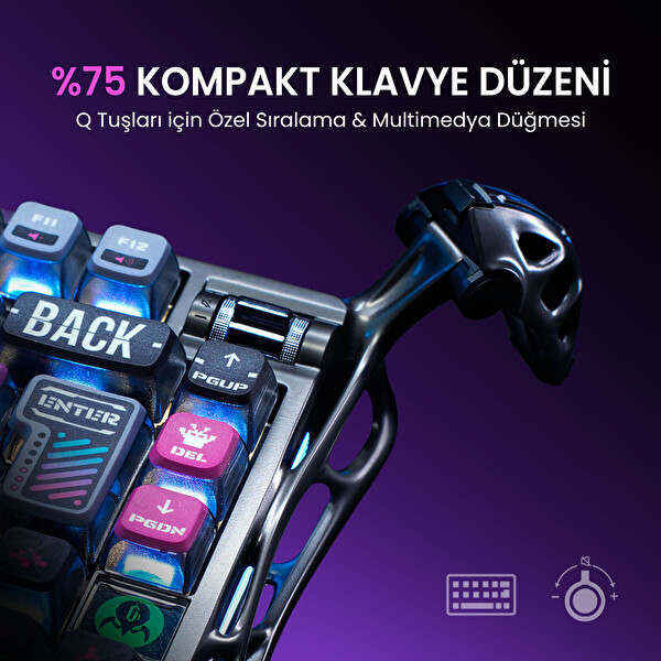 GravaStar Mercury K1 Pro RGB Kablosuz Mekanik Türkçe Q Cyberpunk Gaming Klavye