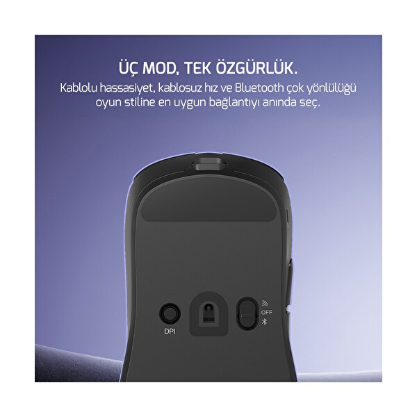 Gamepower Radus 12.000DPI Triple Mode Kablolu-Bluetooth 2.4G Gaming Mouse Siyah