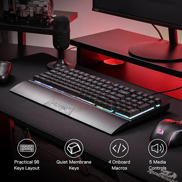 Redragon K515 Pro Shiva Rgb Kablosuz Membranlı Türkçe 98 Tuşlu Mekanik Hissi Klavye ve Smooth Lineer Switch Oyun Klavyesi