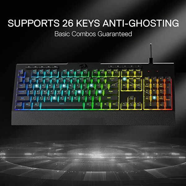 Redragon K525 104 Tuşlu Kablolu RGB Membran Türkçe Mekanik Hissi ve Smooth Linear Switch 26 Anti-Hayalet Oyuncu Klavyesi