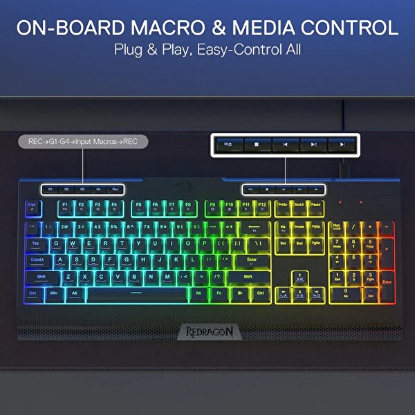 Redragon K525 104 Tuşlu Kablolu RGB Membran Türkçe Mekanik Hissi ve Smooth Linear Switch 26 Anti-Hayalet Oyuncu Klavyesi