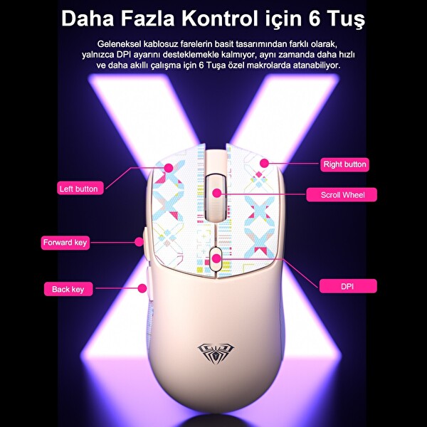 Aula SC580X LightWeight PAW3395 Sensör 10000 DPI 1000Hz Kablolu ve Kablosuz Siyah Oyuncu Faresi