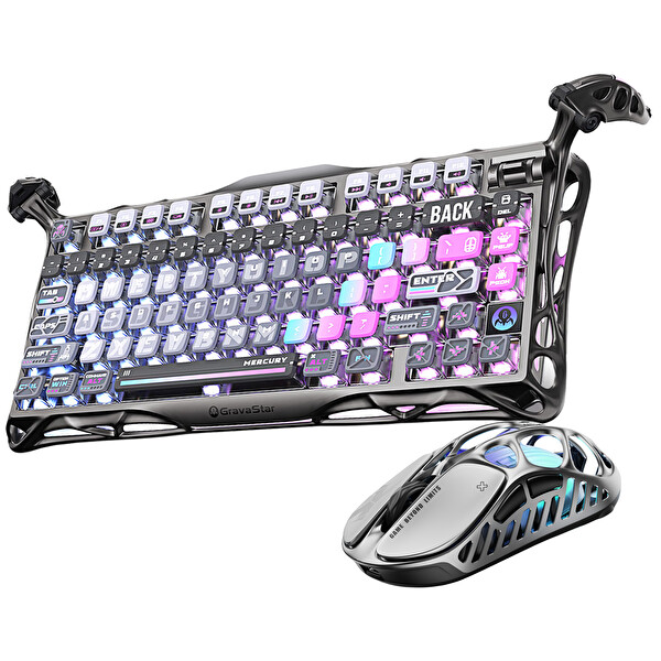 GravaStar K1 Pro Mekanik Gaming Klavye X Kablosuz Optik Cyberpunk Fare ve Mousepad Oyuncu Seti