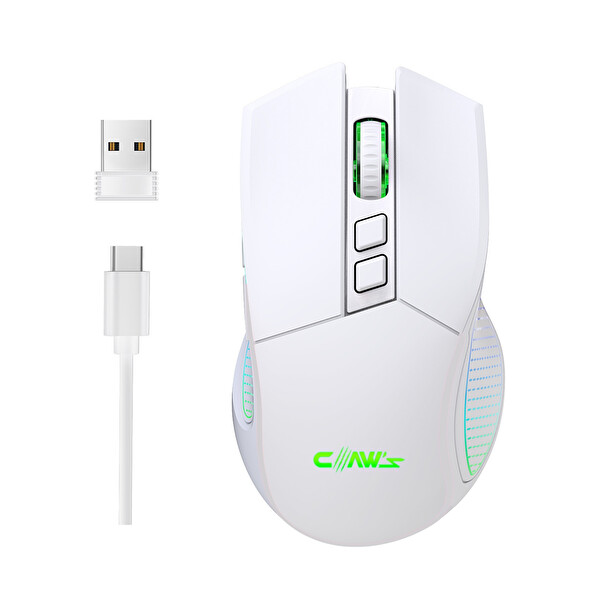 Claw’s Crossfire Air V1 Kablosuz 10000 Dpi Pixart PMW3325 Sensör Makro Yazılımlı Chromatic RGB Kablosuz Gaming Mouse - Beyaz
