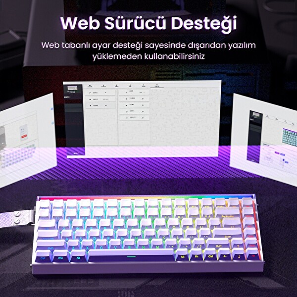 Aula Hero 84 He Manyetik Klavye Rapid Trigger Jade King Switch 8000Hz RGB Neon TKL Hot Swap Mor Oyuncu Klavyesi