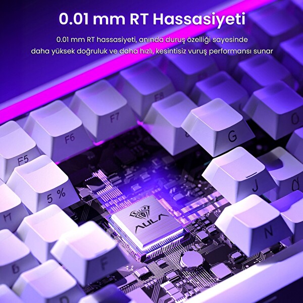 Aula Hero 84 He Manyetik Klavye Rapid Trigger Jade King Switch 8000Hz RGB Neon TKL Hot Swap Mor Oyuncu Klavyesi