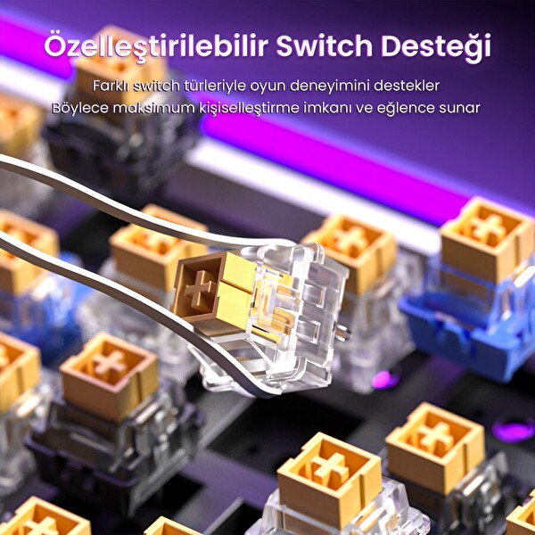 Aula Hero 84 He Manyetik Klavye Rapid Trigger Jade King Switch 8000Hz RGB Neon TKL Hot Swap Mor Oyuncu Klavyesi