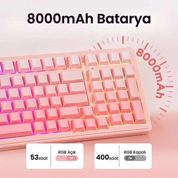 Aula F99 3 Modlu Mekanik Kablosuz RGB Hot Swap Dream Sakura Switch Makrolu Gradyan Pembe Oyuncu Klavyesi