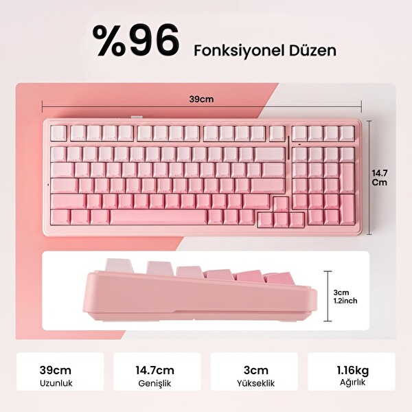 Aula F99 3 Modlu Mekanik Kablosuz RGB Hot Swap Dream Sakura Switch Makrolu Gradyan Pembe Oyuncu Klavyesi