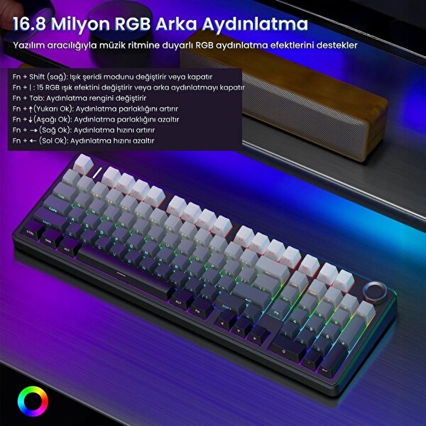 Aula F99 Pro 3 Modlu Mekanik Gaming Kablosuz Klavye RGB Hot Swap Nimbus V3 Switch Makrolu Gradyan Gri Oyuncu Klavyesi