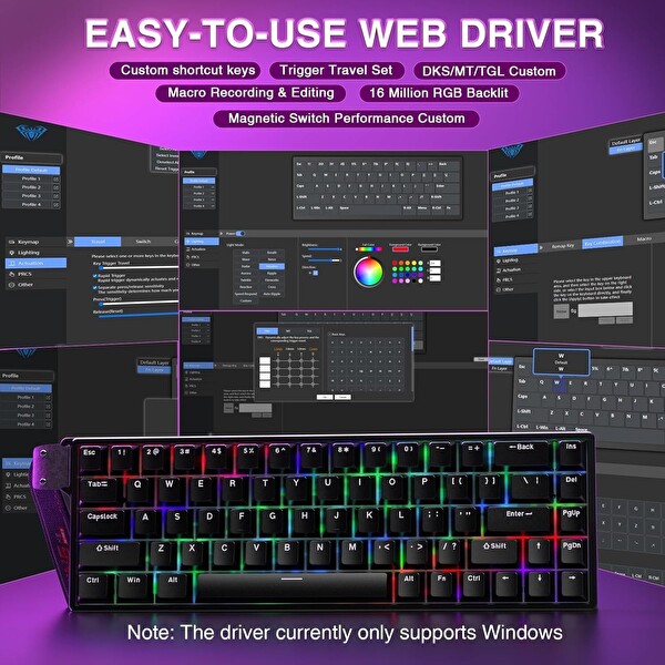 Aula Win68 HE Manyetik Klavye Rapid Trigger GrayWood Switch 8000Hz RGB TKL Hot Swap Siyah Oyuncu Klavyesi