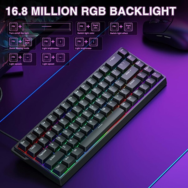 Aula Win68 HE Manyetik Klavye Rapid Trigger GrayWood Switch 8000Hz RGB TKL Hot Swap Siyah Oyuncu Klavyesi