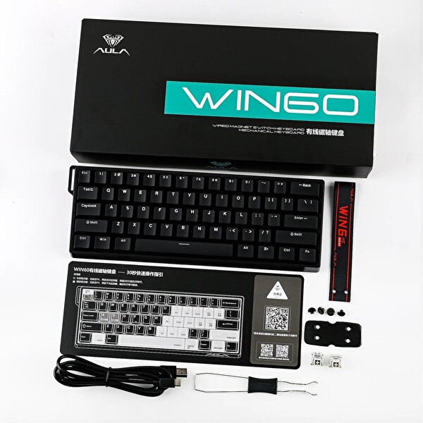 Aula Win68 HE Manyetik Klavye Rapid Trigger GrayWood Switch 8000Hz RGB TKL Hot Swap Siyah Oyuncu Klavyesi