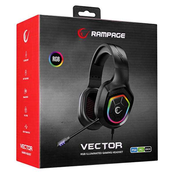 Rampage RM-K90 Vector RGB Mikrofonlu Oyuncu Kulaklığı Siyah