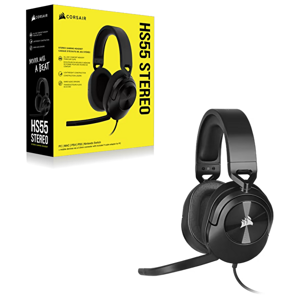 Corsair HS55 Stereo Kablolu Oyuncu Kulaklığı Siyah