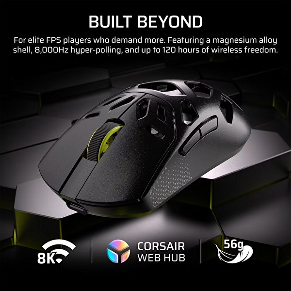 Corsair Sabre V2 PRO Wireless Magnesium Alloy 33000 DPI 8000 Hz Kablosuz Oyuncu Faresi Siyah