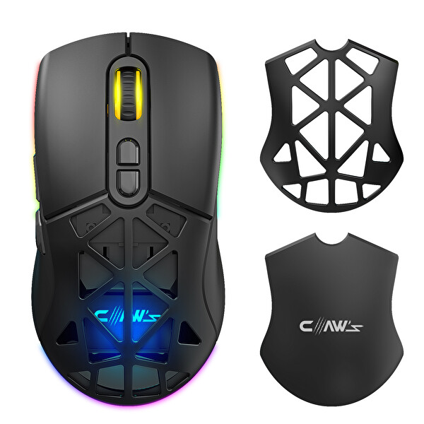 Claw’s Nexus Air Pro 24.000 Dpi Pixart PMW3311 Sensör Makro Yazılımlı - Değiştirilebilir Kapaklı RGB Kablosuz Siyah Oyuncu Mouse