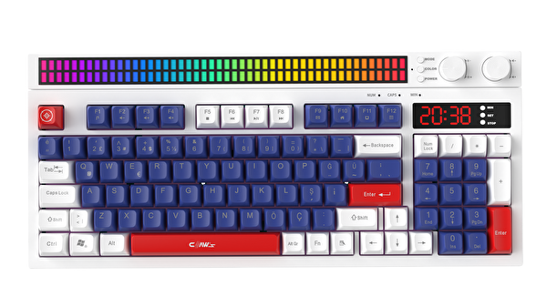 Claw’s Spectrum K1 Fonksiyonel Çift LCD Ekran ve Membran 94 Tuşlu Mavi-Kırmızı Oyuncu Klavyesi