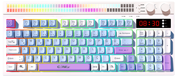 Claw’s Spectrum K1 Çift LCD Ekran Ses Kontrolcülü Membran 94 Tuş RGB Oyuncu Klavyesi