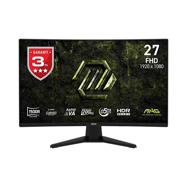MSI MAG 274CF E20 27 1920x1080 FHD 200Hz 0.5ms Curve 1500R HDMI DP RJ45 HDR Ready AMD FreeSync Premium Rapid VA Oyuncu Monitörü