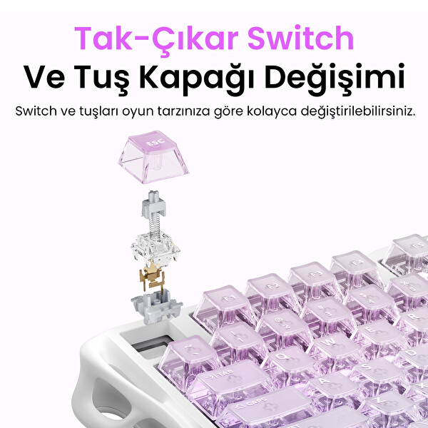GravaStar K1 Lite Mekanik Gaming Klavye M2 Kablosuz Optik Mouse ve Mousepad Oyuncu Seti Crystal Aurora
