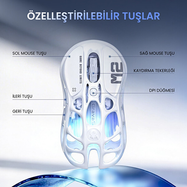 GravaStar K1 Lite Mekanik Gaming Klavye M2 Kablosuz Optik Mouse ve Mousepad Oyuncu Seti Crystal Aurora