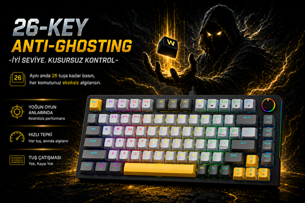 Bronzturq MK1114 RGB Kablosuz ÜÇ Modlu USB - 2.4 GHz - Bluetooth Mekanik Oyuncu Klavyesi