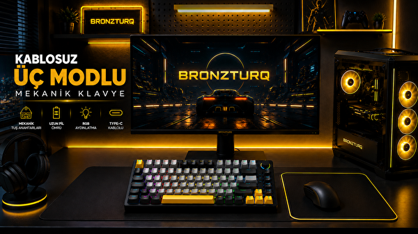 Bronzturq MK1114 RGB Kablosuz ÜÇ Modlu USB - 2.4 GHz - Bluetooth Mekanik Oyuncu Klavyesi