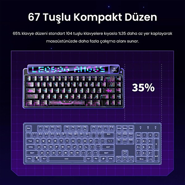 Leobog AMG65 LED Matrix Ekranlı Jasper Anahtarlı RGB Hot Swap Siyah Mekanik Oyuncu Klavyesi