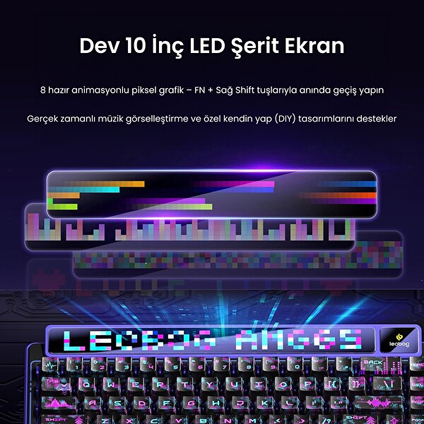 Leobog AMG65 LED Matrix Ekranlı Jasper Anahtarlı RGB Hot Swap Siyah Mekanik Oyuncu Klavyesi