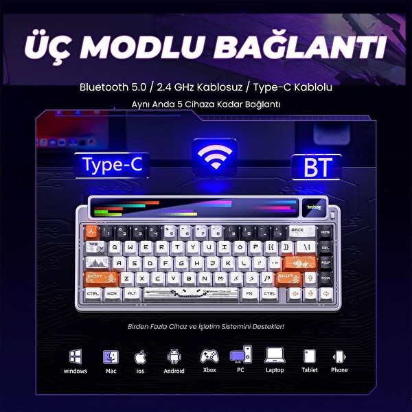 Leobog AMG65 LED Matrix Ekranlı Jasper Anahtar RGB Hot Swap Turuncu Mekanik Oyuncu Klavyesi