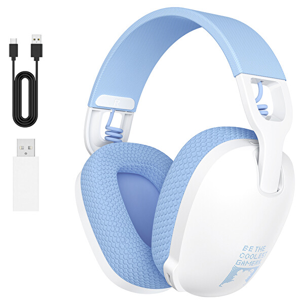 Onikuma B2 PS5 Uyumlu 3D Surround Kablosuz Oyuncu Kulaklığı Beyaz Mavi