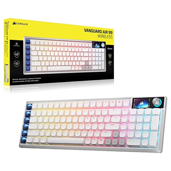 Corsair Vanguard AIR 99 Kablosuz Beyaz OPX Low Profile Switch 8K Hz RGB Kablosuz İngilizce Mekanik Oyuncu Klavyesi CH-91H901B-UK