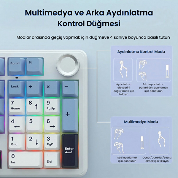 Aula F99 Pro 3 Modlu RGB Çalışırken Değiştirme Mekanik Yıldız Vektör Anahtarlı Lacivert Kablosuz Oyuncu Klavyesi