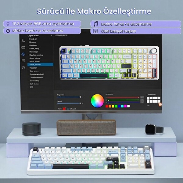 Aula F99 Pro 3 Modlu RGB Çalışırken Değiştirme Mekanik Yıldız Vektör Anahtarlı Lacivert Kablosuz Oyuncu Klavyesi
