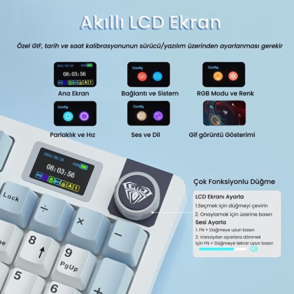 Aula S98 Pro 3 Modlu Mekanik Kablosuz RGB Hot Swap Star Vector Switch Makrolu Lacivert Oyuncu Klavyesi