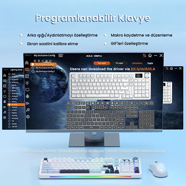 Aula S98 Pro 3 Modlu Mekanik Kablosuz RGB Hot Swap Star Vector Switch Makrolu Lacivert Oyuncu Klavyesi