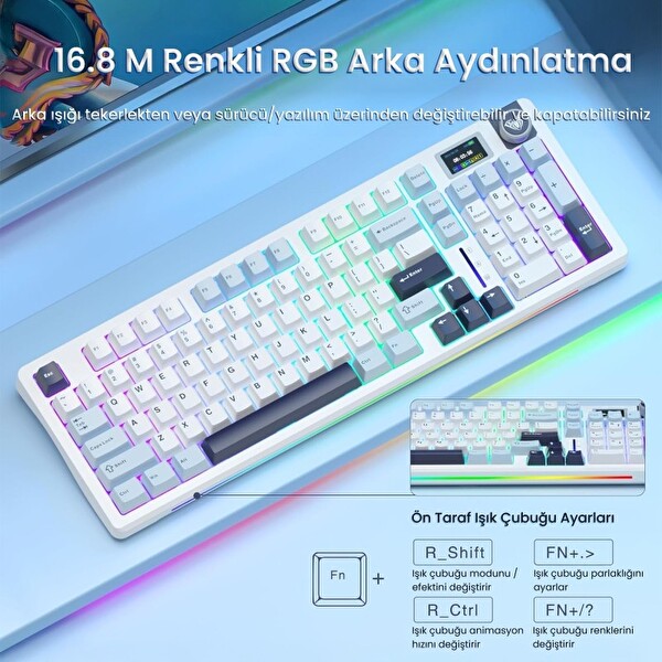 Aula S98 Pro 3 Modlu Mekanik Kablosuz RGB Hot Swap Star Vector Switch Makrolu Lacivert Oyuncu Klavyesi