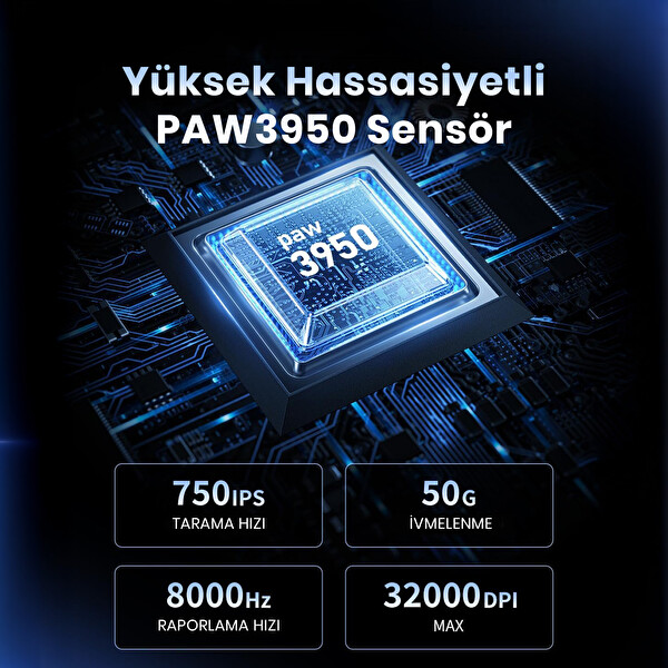 GravaStar Mercury X Air RGB 32.000 Dpi Optik 8KHz Dongle Kablosuz Oniks Kristali Oyuncu Faresi