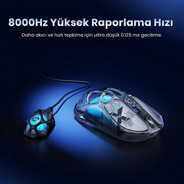 GravaStar Mercury X Air RGB 32.000 Dpi Optik 8KHz Dongle Kablosuz Oniks Kristali Oyuncu Faresi