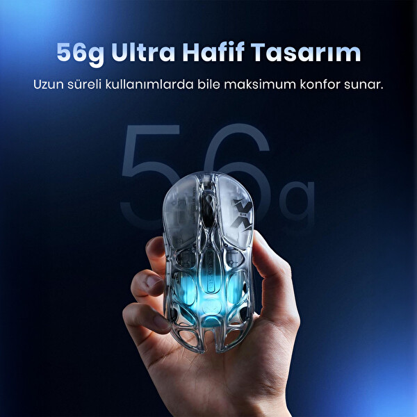 GravaStar Mercury X Air RGB 32.000 Dpi Optik 8KHz Dongle Kablosuz Oniks Kristali Oyuncu Faresi