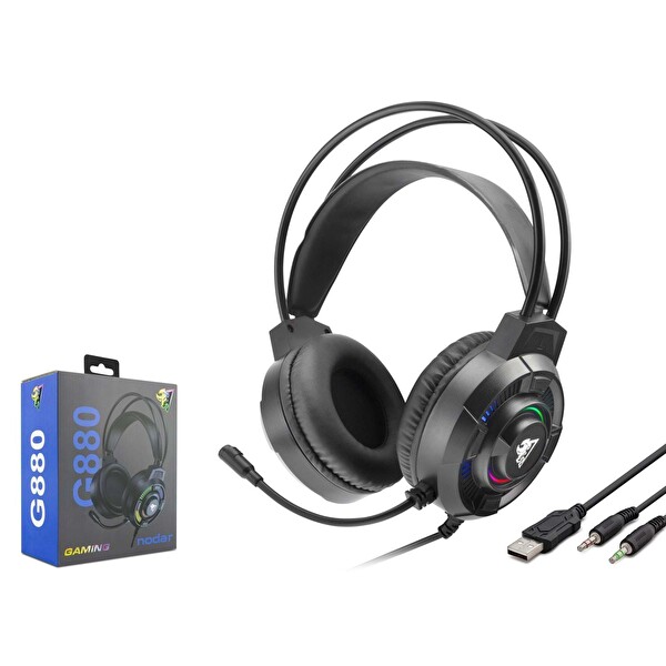 Hadron G880 RGB Ledli Mikrofonlu 2x3.5 MM AUX 2 M Kablolu Siyah Kulaküstü Oyuncu Kulaklığı