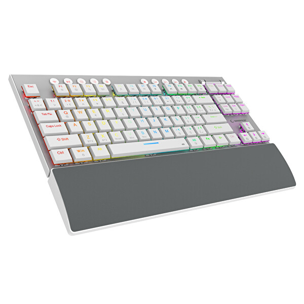 Rampage BERU 2.4G ve Bluetooth Kablosuz Slim Red Switch RGB Mekanik Oyuncu Klavyesi Beyaz